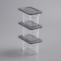 Vigor 1/9 Size 4" Deep Clear Polycarbonate Food Pan with Secure Sealing Cover - 3/Pack