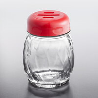 Tablecraft 6 oz. Glass Swirl Shaker with Red Slotted Top - 12/Case