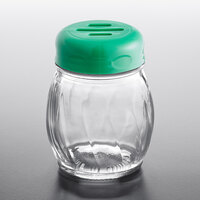 Tablecraft 6 oz. Glass Swirl Shaker with Green Slotted Top - 12/Case