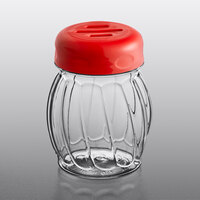 Tablecraft 6 oz. Clear Tritan Plastic Swirl Shaker with Red Slotted Top - 12/Case