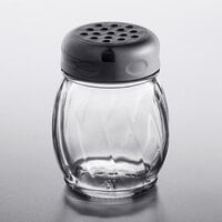 Tablecraft 6 oz. Glass Swirl Shaker with Black Perforated Top - 12/Case