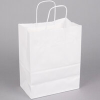 Trim 8 inch x 4 1/2 inch x 10 1/4 inch White Paper Shopping Bag with Handles - 250/Bundle