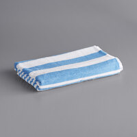 Oxford Tropical 32 inch x 70 inch Blue Stripes 100% Cotton Cabana Pool Towel 15 lb. - 24/Case