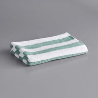 Oxford Classic 30 inch x 60 inch Green Stripes 100% Cotton Cabana Pool Towel 9 lb. - 36/Case