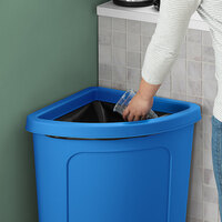 Lavex Janitorial 21 Gallon Blue Corner Round Rim Top Trash Can Lid
