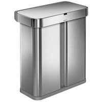 simplehuman ST2036 15.3 Gallon / 58 Liter Rectangular Brushed Stainless Steel Dual Compartment Sensor Trash Can with Voice and Motion Control