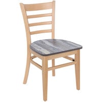 BFM Seating Berkeley Natural Beechwood Ladder Back Side Chair with Relic Farmhouse Seat