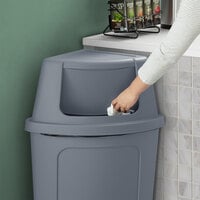 Lavex Janitorial 21 Gallon Gray Corner Round Push Door Trash Can Lid