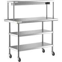 Regency 24 inch x 48 inch Expeditor Table with Single Overshelf, Strip Warmer, and 2 Undershelves