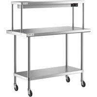 Regency 24 inch x 48 inch Expeditor Table with Single Overshelf, Strip Warmer, and 1 Undershelf