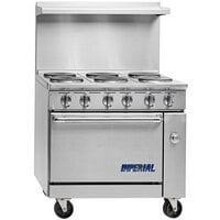 Imperial Range Pro Series IR-6-E-C 36 inch Electric Range with 6 Round Plates and Convection Oven - 240V, 3 Phase