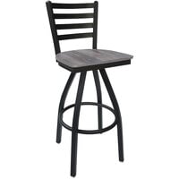 BFM Seating Lima Sand Black Steel Swivel Barstool with Relic Chestnut Seat