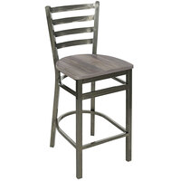 BFM Seating Lima Clear Coated Steel Counter Height Barstool with Relic Chestnut Seat