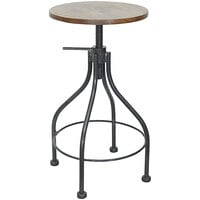 BFM Seating Lincoln Screw Sand Black Steel Backless Barstool with Autumn Ash Wood Seat