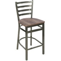BFM Seating Lima Clear Coated Steel Counter Height Barstool with Relic Knotty Pine Seat