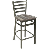 BFM Seating Lima Clear Coated Steel Counter Height Barstool with Relic Farmhouse Seat