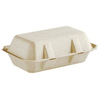 Tellus Products 9" x 6" No PFAS Added Natural Bagasse Hoagie Clamshell Container - 50/Pack