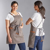 Acopa Hazleton Pebble Heavy Weight Canvas Cross-Back Bib Apron with 3 Pockets - 29 inch x 26 1/2 inch