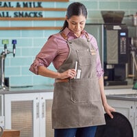 Acopa Hazleton Pebble Heavy Weight Canvas Cross-Back Bib Apron with 3 Pockets - 29 inch x 26 1/2 inch