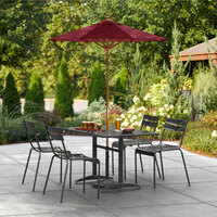 Lancaster Table & Seating 6' Red Pulley Lift Umbrella with 1 1/2 inch Hardwood Pole