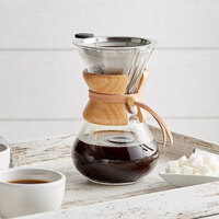 Acopa 3-Cup Glass Pour Over Coffee Maker with Wood Collar