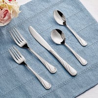 Acopa Swirl 18/8 Stainless Steel Extra Heavy Weight Flatware Set with Service for 12 - 60/Pack