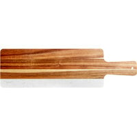 Acopa 23 1/2" x 7" Acacia Wood and White Marble Serving Board with Handle