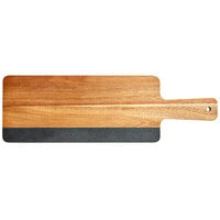 Acopa 14 inch x 6 inch Acacia Wood and Slate Serving Board with 5 inch Handle