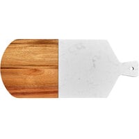 Acopa 16 1/2 inch x 7 inch Acacia Wood and White Marble Serving Board with Handle