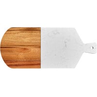 Acopa 14" x 7" Acacia Wood and Marble Serving Board with 2 1/2" Handle