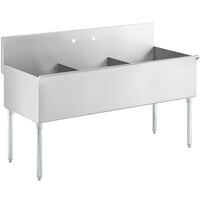 Regency 60" 16-Gauge Stainless Steel Three Compartment Commercial Utility Sink - 20" x 24" x 14" Bowl