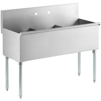 Regency 48 inch 16-Gauge Stainless Steel Three Compartment Commercial Utility Sink - 16 inch x 18 inch x 14 inch Bowl