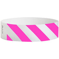 Carnival King Neon Pink Striped Disposable Tyvek® Wristband 3/4 inch x 10 inch - 500/Bag
