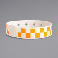 Carnival King Orange Checkerboard Disposable Plastic Wristband 5/8 inch x 10 inch - 500/Box