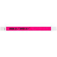 Carnival King Neon Pink "OVER 21" Disposable Tyvek® Wristband 3/4" x 10" - 500/Bag