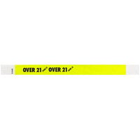 Carnival King Highlighter Yellow "OVER 21" Disposable Tyvek® Wristband 3/4" x 10" - 500/Bag