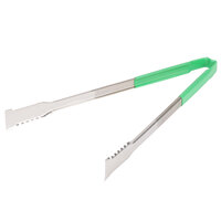 Vollrath 4791670 Jacob's Pride 16 inch Stainless Steel VersaGrip Tongs with Green Coated Kool Touch® Handle