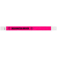 Carnival King Neon Pink "DESIGNATED DRIVER" Disposable Tyvek® Wristband 3/4" x 10" - 500/Bag