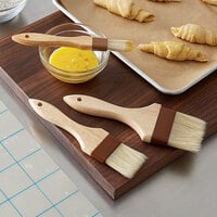 Choice 3-Piece Boar Bristle Pastry / Basting Brush Set with Wood Handles