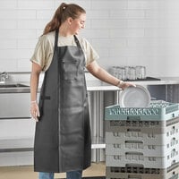 Choice Black 38 Mil Heavy Weight Vinyl Adjustable Dishwasher Apron with Pocket - 40 inch x 26 inch