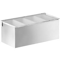 Tablecraft 4-Compartment Stainless Steel Condiment Bar with Enclosed Base and (4) 1 Pint Plastic Inserts