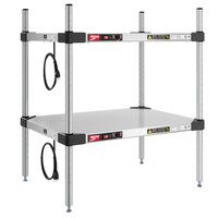 Metro Super Erecta 18" x 24" Stainless Steel Countertop 2-Shelf Heated Stainless Steel Takeout Station with 27" Chrome Posts