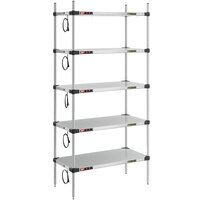 Metro Super Erecta 18" x 36" Stainless Steel 5-Shelf Heated Stainless Steel Takeout Station with 74" Chrome Posts