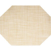 Front of the House Metroweave 14 inch x 11 inch Natural Basketweave Woven Vinyl Octagon Placemat - 12/Pack