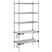 Metro Super Erecta 18 inch x 36 inch Stainless Steel Takeout Station with 2 Heated Shelves, 3 Chrome Shelves, and 74 inch Chrome Posts