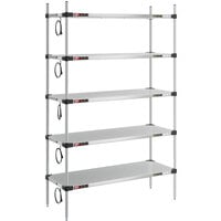 Metro Super Erecta 18 inch x 48 inch Stainless Steel 5-Shelf Heated Stainless Steel Takeout Station with 74 inch Chrome Posts
