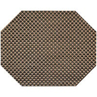 Front of the House Metroweave 14 inch x 11 inch Copper Large Basketweave Woven Vinyl Octagon Placemat - 12/Pack