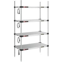 Metro Super Erecta 18 inch x 36 inch Stainless Steel 4-Shelf Heated Stainless Steel Takeout Station with 62 inch Chrome Posts