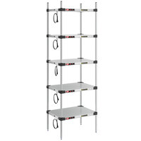 Metro Super Erecta 18 inch x 24 inch Stainless Steel 5-Shelf Heated Stainless Steel Takeout Station with 74 inch Chrome Posts
