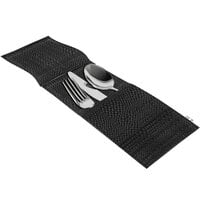 Front of the House Metroweave 10 inch x 4 1/2 inch Black Mesh Woven Vinyl Silverware Pocket with Cover - 12/Pack